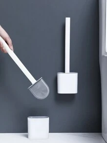 1/2 chiếc chổi vệ sinh bồn cầu TPR gắn tường không cần khoan, tay cầm dài màu trắng tối giản, chất tẩy rửa cao su mềm cho bồn cầu, tiếp cận mọi khu vực trang trí phòng tắm trang trí mùa thu - trắng - Xem 2