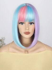 Rainbow Wigs For Women Short Wig With Bangs Bob Colorful Wigs Shoulder Length Rainbow Wig Synthetic Wigs For Cosplay Party Halloween Use 14 Inch - Multicolor - View 2