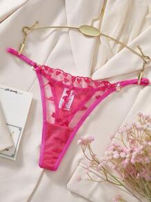 1 quần lót ren mỏng thêu hình trái tim gợi cảm cho nữ, ngày lễ tình nhân - Màu Hồng Tươi - Xem 2