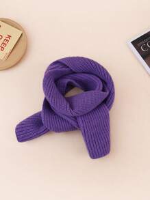 1pc Kids' Knit Solid Color Vertical Stripe Warm Neck Scarf, Unisex, Autumn/Winter