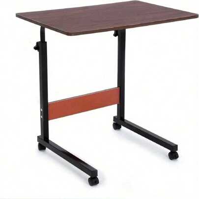 Height Adjustable Mobile Table 40x60-(67-80) Cm Height Adjustable Laptop Table Workstation Laptop Overbed Multi Table With Metal Frame & Rolling Castors - Light Wood Color