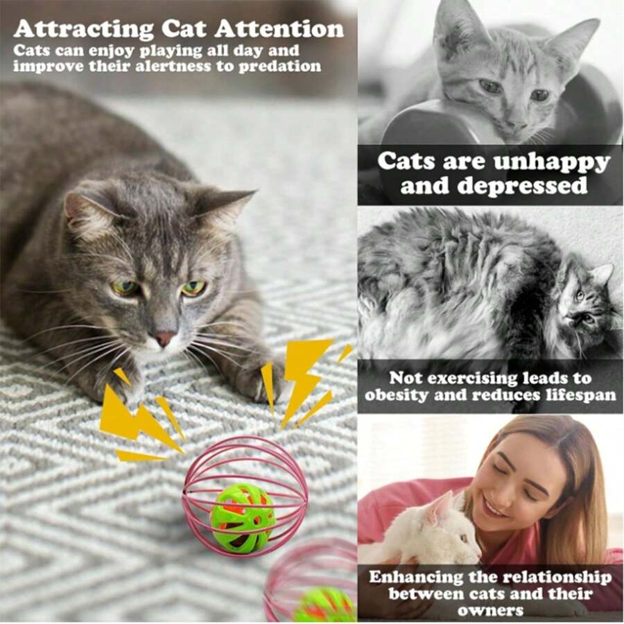 1pc Random Color Jingle Ball Cat Toy With Feather, Interactive Rattling