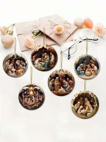 1/6pcs Wooden Visual Nativity Scene Pendant, Jesus Nativity Tree Pendant Decoration,Nativity Scene Virgin Mary Gift Thanksgiving Gift ,For Mom Gift For Window Decoration Room Decoration Wall,Creative New Ornament For Decoration Home Decor Christmas Decorations Christmas