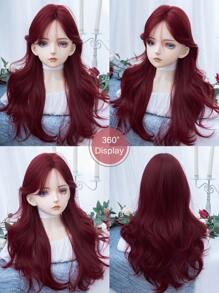 alicegarden 1 件合成耐热长自然波浪红色假发，带刘海，长 28 英寸，由纤维制成，适合日常使用，自然逼真的假发。