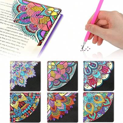 6 Packs 5D Diamond Art Painting Bookmark Kits Diamond Art Corner Bookmarks Handmade Bookmark DIY Book Lover Home Office Beginners Adults Reading Crafts Kit Gift