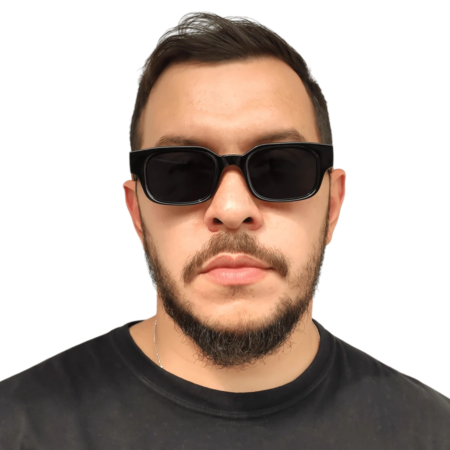 Unisex Black Square Sunglasses UV400 Protection + Case - Black - View 1