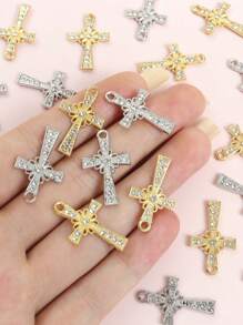 10 件装欧美街头风格花朵和设计饰物，带闪亮水钻 - 适合任何场合的时尚配饰 Lolita JK 男女项链耳环钥匙扣和服装装饰 DIY 合金吊坠宗教节日珠宝配饰