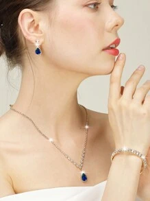 Bộ trang sức đính đá Rhinestone 4 món, vòng cổ, hoa tai, vòng tay, ví cầm tay, túi xách cho phụ nữ, túi đựng đồ ăn tối, túi đựng đồ dùng cho tiệc cưới, ví cầm tay cô dâu, túi xách cầm tay buổi tối lấp lánh, hình học nhỏ, kim loại rỗng, lấp lánh, túi xách đeo chéo, túi đựng đồ dùng cho tiệc cưới, dành cho phụ nữ và trẻ em gái - Màu xanh hải quân - Xem 3