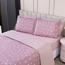 King Size 3-Piece Double-Sided 180 Thread Count Cotton Bedspread Kit Various Prints - 粉紅心 - 查看 2