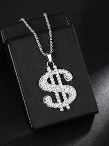 1 Stück übertriebener europäischer & amerikanischer Modeschmuck Dollarsymbol Anhänger Halskette, Hip-Hop vergoldeter Dollarsymbol Anhänger, Edelstahl Pullover Kette, Geburtstags-/Feiertagsgeschenk, Unisex Freizeitbekleidung