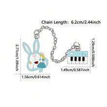 1 件装迷你电子风琴兔子珐琅别针卡通动物金属链胸针时尚夹克翻领别针背包徽章女孩首饰 - 彩色 - 查看 2