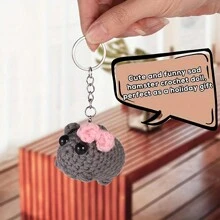 1pc Cute Sad Hamster, Mini Pig, Colorful Turtle Expression Keychain, Crochet Plush Sad Hamster Expression Keychain With Bow, Kawaii Girl Hamster Handmade Gift Decor, Student Back To School Gift Halloween Car Accessories Bag Charm