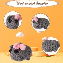 1pc Cute Sad Hamster, Mini Pig, Colorful Turtle Expression Keychain, Crochet Plush Sad Hamster Expression Keychain With Bow, Kawaii Girl Hamster Handmade Gift Decor, Student Back To School Gift Halloween Car Accessories Bag Charm