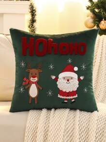 Miater 1 Vỏ gối trang trí Giáng sinh, hộp quà tặng ông già Noel và tuần lộc thêu nhung - Màu xanh lá cây đậm - Xem 7