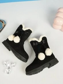 Botas para niñas, botas de nieve de princesa, botas de tubo alto cálidas y de peluche, elegantes, simples y a prueba de frío, estilo europeo y americano - Negro - Ver 5