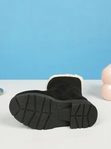 Botas para niñas, botas de nieve de princesa, botas de tubo alto cálidas y de peluche, elegantes, simples y a prueba de frío, estilo europeo y americano - Negro - Ver 7