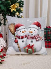 1 Vỏ gối họa tiết người tuyết, Vỏ gối in vải nỉ hiện đại cho phòng khách trang trí nhà cửa ghế sofa Giáng sinh không có ruột - Nhiều màu - Xem 1