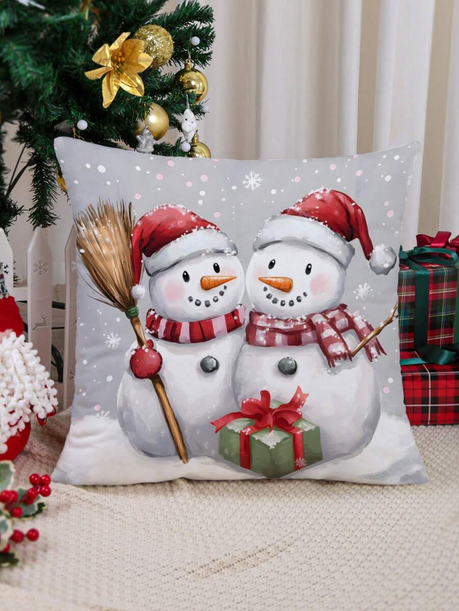 1 Vỏ gối họa tiết người tuyết, Vỏ gối in vải nỉ hiện đại cho phòng khách trang trí nhà cửa ghế sofa Giáng sinh không có ruột - Nhiều màu - Xem 1
