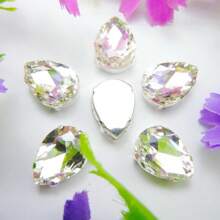 水滴形玻璃非 AB 正常颜色花式椭圆闪亮手工缝纫水晶手工缝制水钻装饰珠平背银色金爪底座带孔宝石 DIY 配件缝制宝石水钻用于装饰衣服、连衣裙、包、鞋子、胸针、耳环、手工艺品