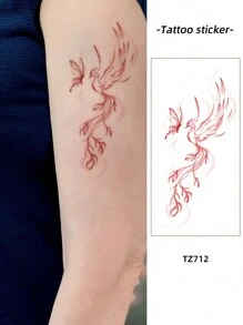 1 张防水彩色凤凰纹身贴，简约中国风设计，适合手部和腿部，男女通用，日常使用 - 彩色 - 查看 1