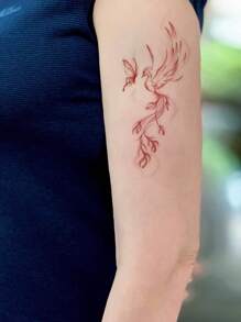 1 张防水彩色凤凰纹身贴，简约中国风设计，适合手部和腿部，男女通用，日常使用 - 彩色 - 查看 2