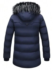 Men Fuzzy Hooded Padded Coat - Navy Blue - View 2