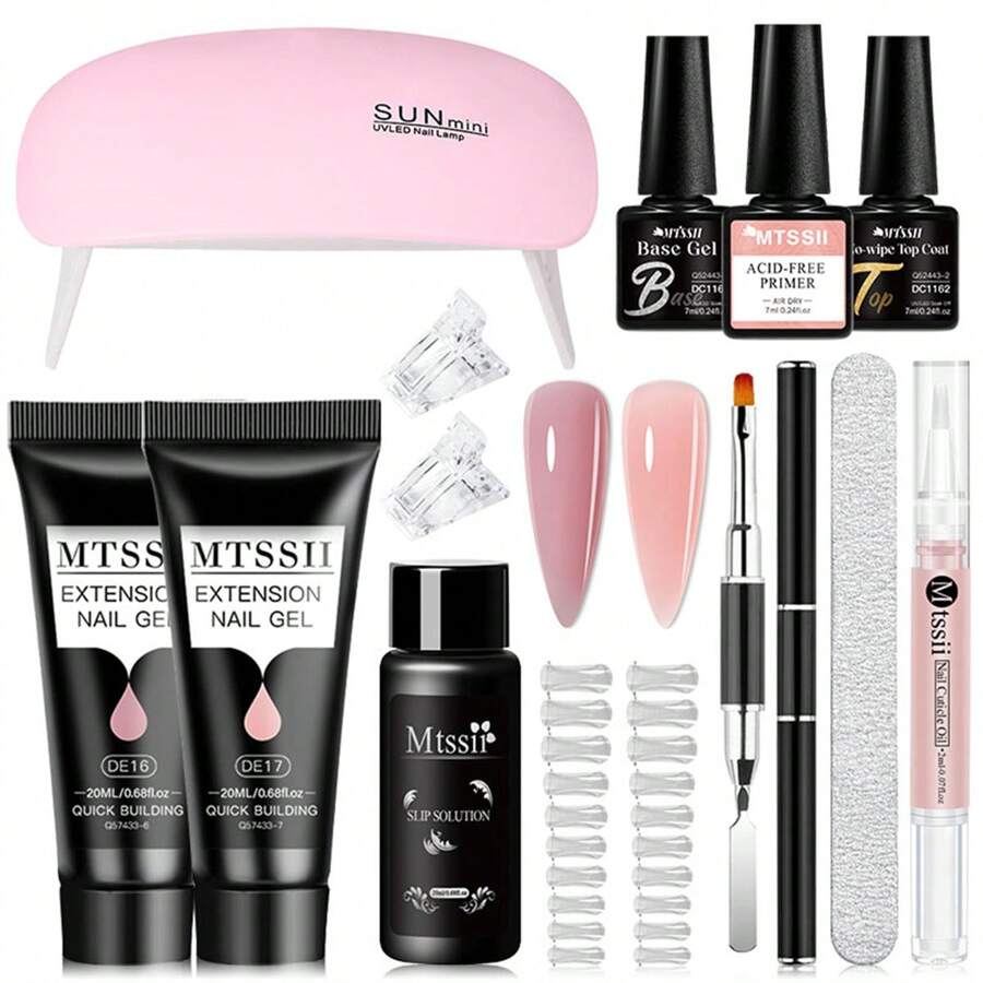 13PCS/Set 20ml Poly Extension Nail Gel Set 6W LED Lamp Base Top Coat