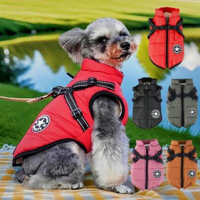 1pc Pet Jacket,Winter Warm Vest Jacket Dog Cats Coat Harness Chest Strap Reflect Light Waterproof Clothing For Puppy Small And Medium Dogs Cats