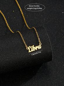 1 件简约时尚星座字母吊坠项链女女孩复古十二生肖字母锁骨链颈链适合日常佩戴 - 金黃色 - 查看 5
