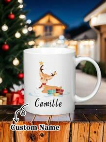 1pc 11 Oz Personalised Christmas Family Mugs With Reindeer & Name, Christmas Eve Box Or Stocking Filler,Custom Christmas Mug, - Multicolor - View 19