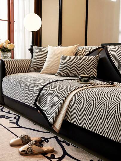 1pc Wave Pattern Chenille Sofa Cover, Modern Simple Sofa Cushion, Pet-Friendly Sofa Protector, Suitable For Office, Bedroom, Living Room Home Decor, All Seasons