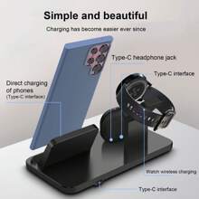 3 In 1 USB Charging Station Fast Charger Compatible With Samsung Galaxy S25 S24 S23 S22 S21 Wireless Charger Compatible With Samsung Galaxy Watch - Black - View 3