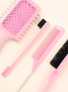 4pcs Styling Hair Brush Set, Hollow Out Comb, Teasing Brush, Rat Tail Comb & Edge Control -, Fragrance-Free, Ideal For All Hair Types - Multicolor - View 4