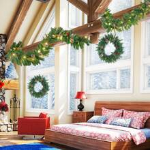 VA-Cerulean Fir Garland 3m 5m 8m Christmas Garland, Christmas Garland With Lighting, Christmas Decoration Garlands With Red Berries And Pine Cones, For Indoor And Outdoor Decoration Of Doors, Walls And Stairs - B型 - 800cm - 查看 2