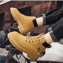 Heren Modieuze Klassieke PU Leren Laarzen, Nieuwe Casual Plus Size Laarzen, Hoge Top Veterschoenen Comfortabele Duurzame Casual Wandelschoenen, Trekkinglaarzen, Geschikt Voor Buitenactiviteiten Voor Mannen, Klassieke Kleurstelling, Duurzaam En Comfortabel, Dikke Zool, Geschikt Voor Alle Seizoenen