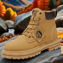 Heren Modieuze Klassieke PU Leren Laarzen, Nieuwe Casual Plus Size Laarzen, Hoge Top Veterschoenen Comfortabele Duurzame Casual Wandelschoenen, Trekkinglaarzen, Geschikt Voor Buitenactiviteiten Voor Mannen, Klassieke Kleurstelling, Duurzaam En Comfortabel, Dikke Zool, Geschikt Voor Alle Seizoenen