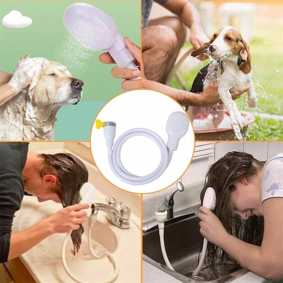 蛇口用ハンドシャワーヘッド 取り付け式 ラバーホース 1.3m 犬用シャワー バスルーム キッチン 白色 SHEIN JAPAN