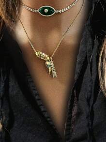 1 件时尚立方锆邪眼网球、爱情保护和健康护身符项链适合女性日常佩戴 - 金色 - 查看 2