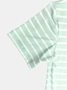 K&K FASHION SHEIN Basic Striped T-Shirt Blouse - Green Water - View 5