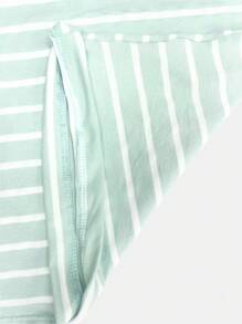K&K FASHION SHEIN Basic Striped T-Shirt Blouse - Green Water - View 6