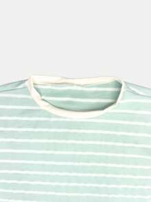 K&K FASHION SHEIN Basic Striped T-Shirt Blouse - Green Water - View 4