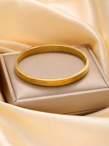 2pcs Luxury Stainless Steel Four-Leaf Clover Bangle & Bracelet Set, Versatile Jewelry Gift For Women Valentines,Mom,Mother,Mother's Day,Gift - Yellow Gold - View 4