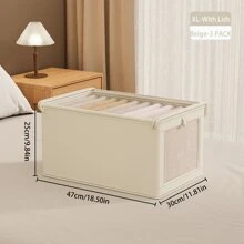 1/2/3 包带盖大号储物箱，装饰性储物盒，用于衣物的织物储物盒，壁橱整理器和储物架，用于整理金属丝架壁橱书架，米色，正装裤鞋牛仔裤靴子裙子 - 米色 - 查看 24