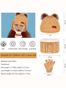 3pcs Kids Knit Warm Beanie Hat & Gloves & Scarf Set For Winter - 1 Set - View 2