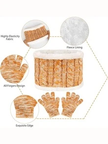 3pcs Kids Knit Warm Beanie Hat & Gloves & Scarf Set For Winter - 1 Set - View 3
