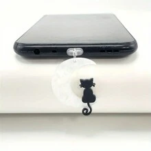 1pc 手机防尘塞 DIY 树脂黑白月亮猫小吊坠手机孔防尘塞 - 彩色 - 查看 1