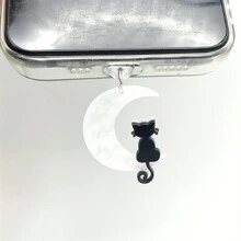 1pc 手机防尘塞 DIY 树脂黑白月亮猫小吊坠手机孔防尘塞 - 彩色 - 查看 2