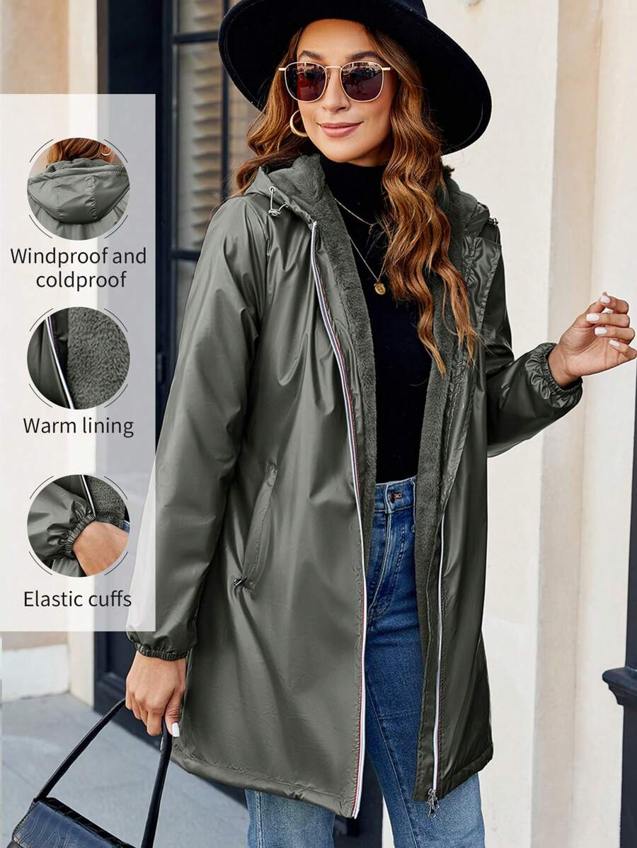 Giolshon Women's Casual Hooded Down Jacket With Pockets, Lightweight Quilted Coat With Faux Fur Lining, Suitable For Spring/Autumn/Winter Daily Wear