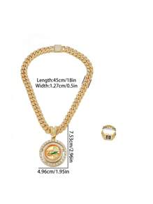 Hip Hop Men Rhinestone-Encrusted Religious St. Jude Necklace Personality Splice St. Jude Bracelet With Ring Rapper Suit