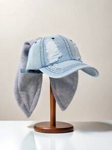 1 gorra de béisbol, gorra de béisbol azul con orejeras largas de felpa, linda gorra lavada, gorra de béisbol desgastada lavada negra con orejeras largas de felpa, adecuada para presentaciones en el escenario y vacaciones de invierno y otoño - Multicolor - Ver 17